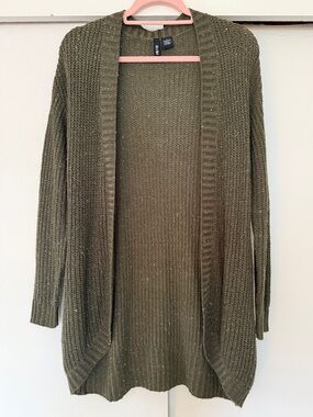 WOMEN’S OPEN KNIT CARDIGAN DARK GREEN SIZE SMALL